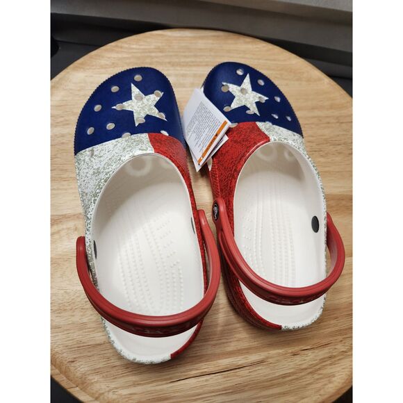 Crocs Classic Texas Flag Clog Women's 10 Men's 8 Red White Blue - Picture 2 of 9